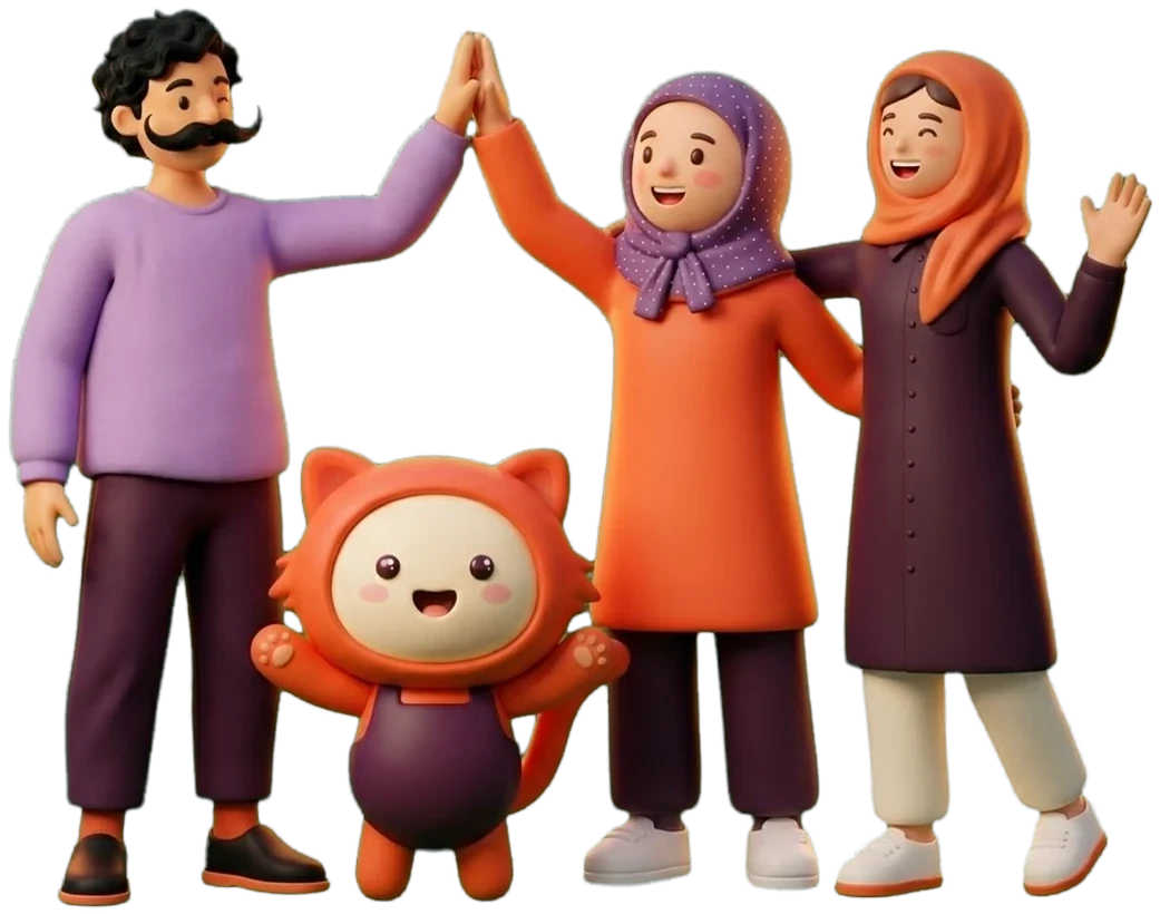 بهادر و بیتا دست میزنند، نیلو کنارشان میخندد و بایو جلویشان شادی میکند